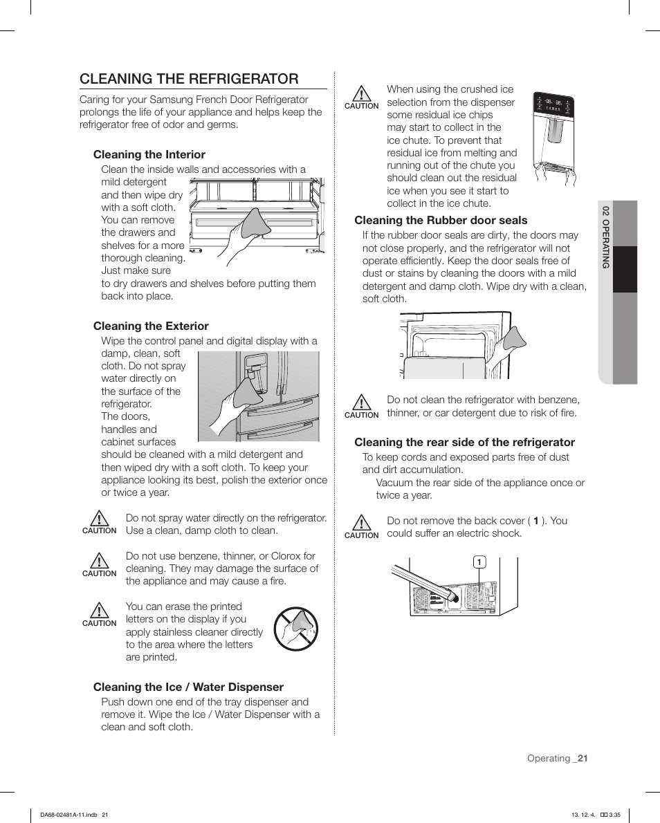 Cleaning the refrigerator | Samsung RF4267HAWP-XAA User Manual | Page 21 / 84