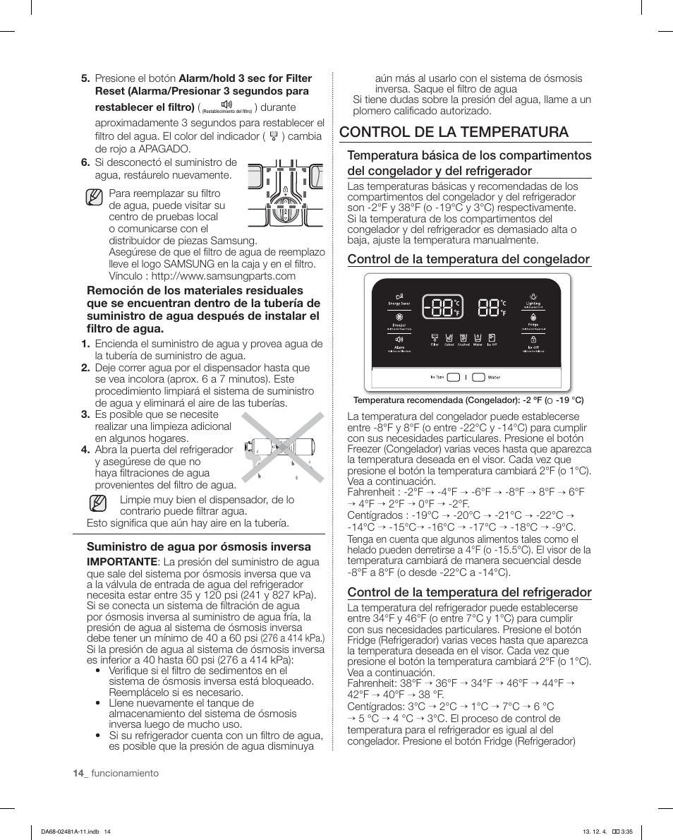 Control de la temperatura | Samsung RF4267HAWP-XAA User Manual | Page 42 / 84