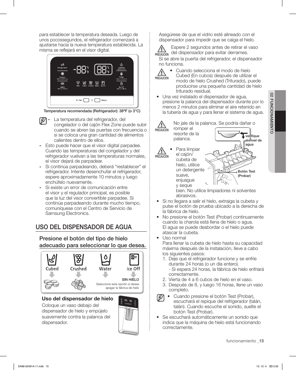 Uso del dispensador de agua | Samsung RF4267HAWP-XAA User Manual | Page 43 / 84