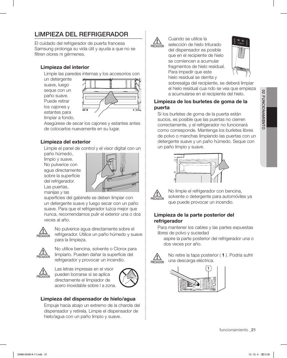 Limpieza del refrigerador | Samsung RF4267HAWP-XAA User Manual | Page 49 / 84