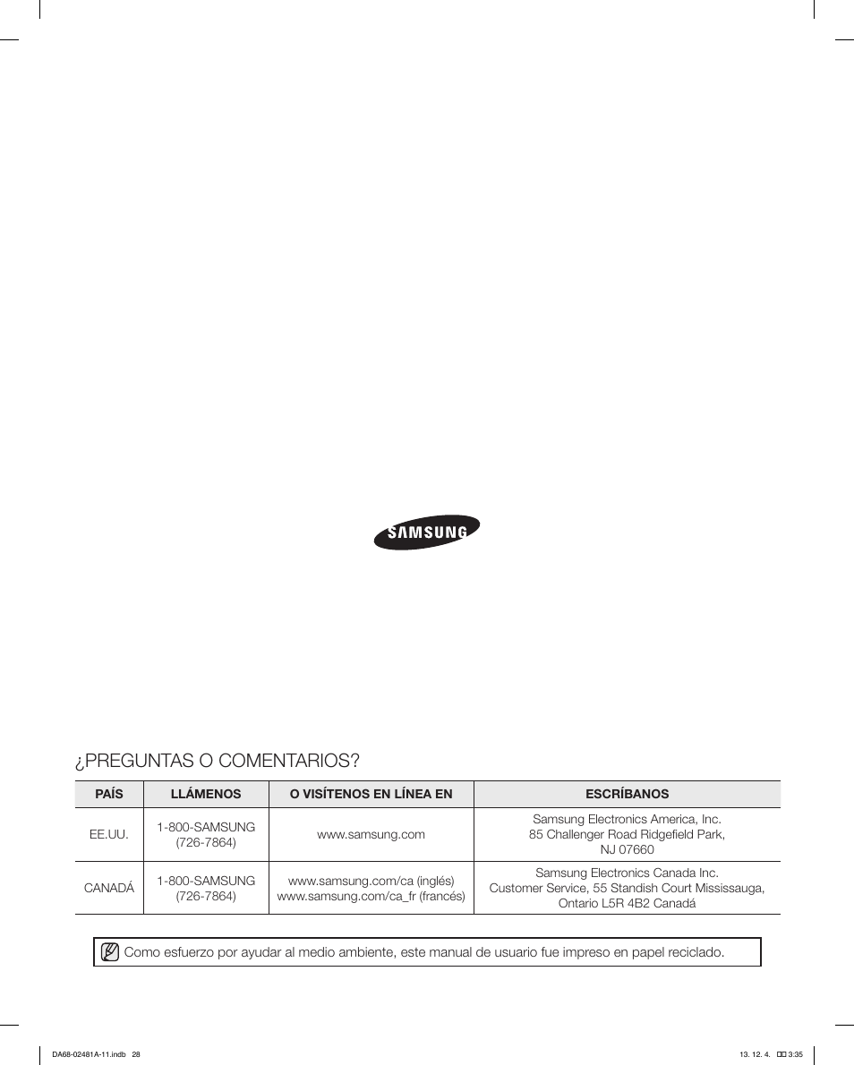 Preguntas o comentarios | Samsung RF4267HAWP-XAA User Manual | Page 56 / 84