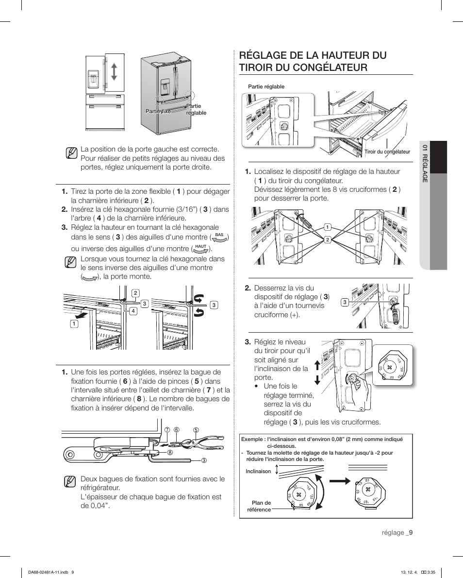 Réglage de la hauteur du tiroir du congélateur | Samsung RF4267HAWP-XAA User Manual | Page 65 / 84