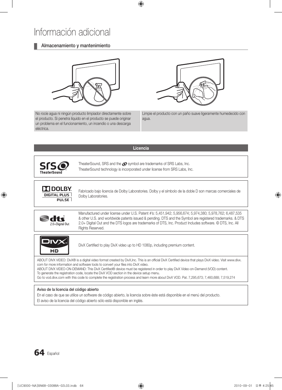 Información adicional | Samsung UN55C9000ZFXZA User Manual | Page 133 / 208
