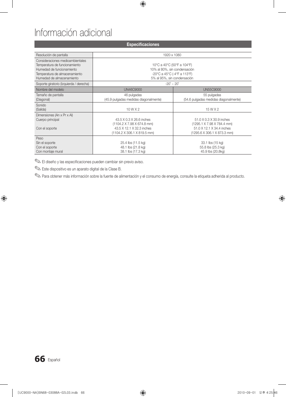 Información adicional | Samsung UN55C9000ZFXZA User Manual | Page 135 / 208