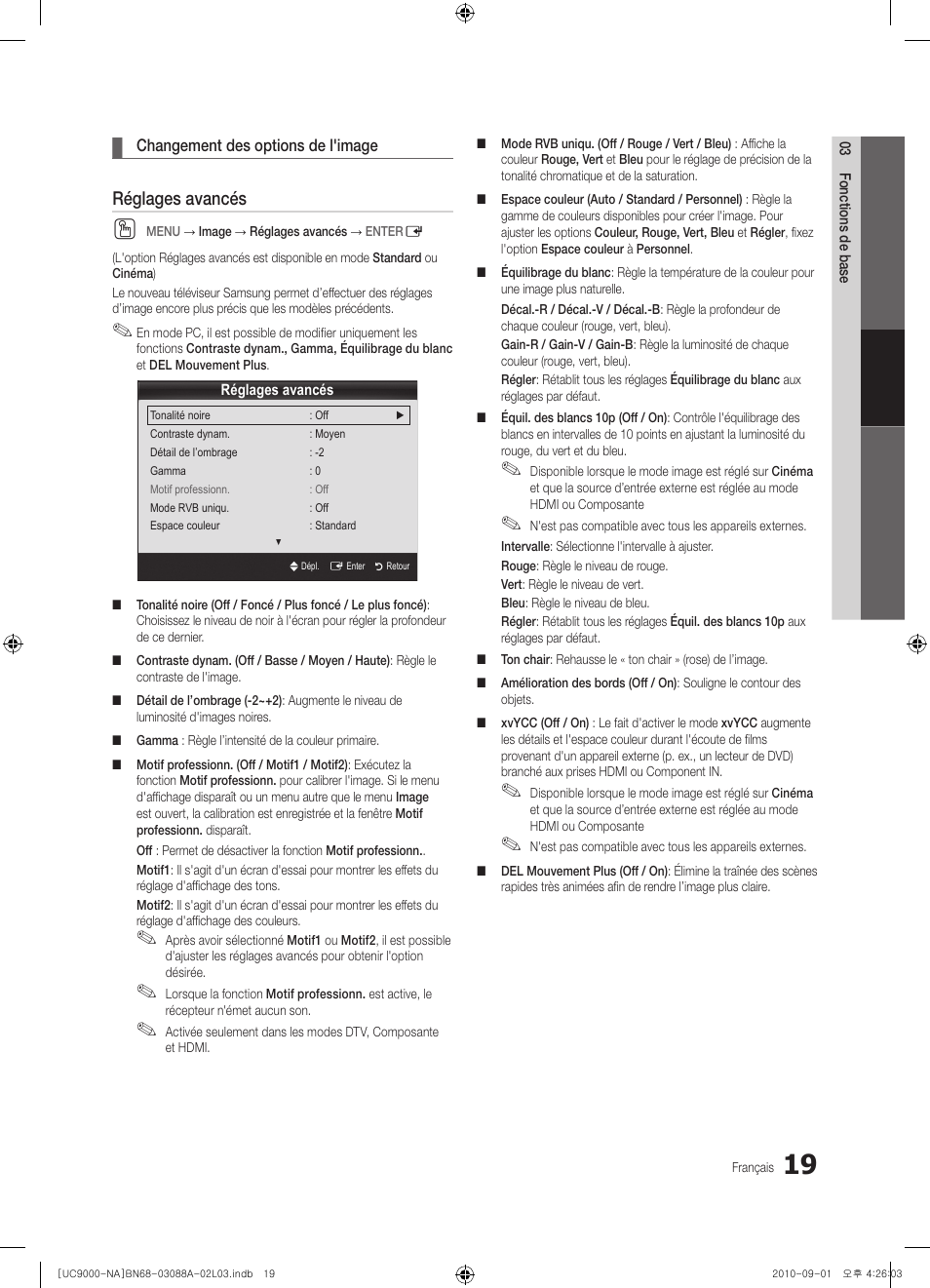 Réglages avancés | Samsung UN55C9000ZFXZA User Manual | Page 157 / 208