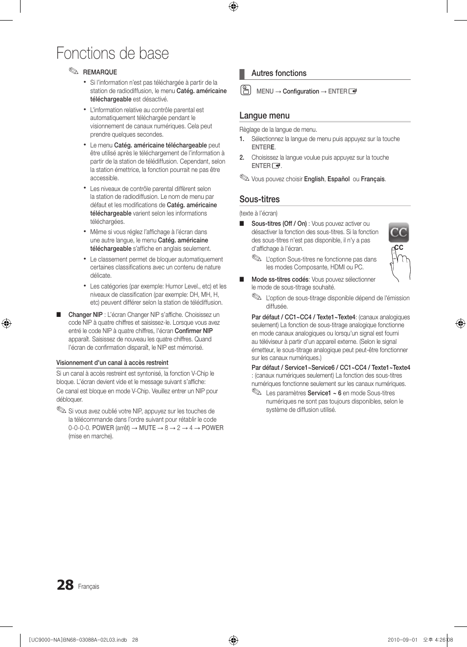 Fonctions de base | Samsung UN55C9000ZFXZA User Manual | Page 166 / 208