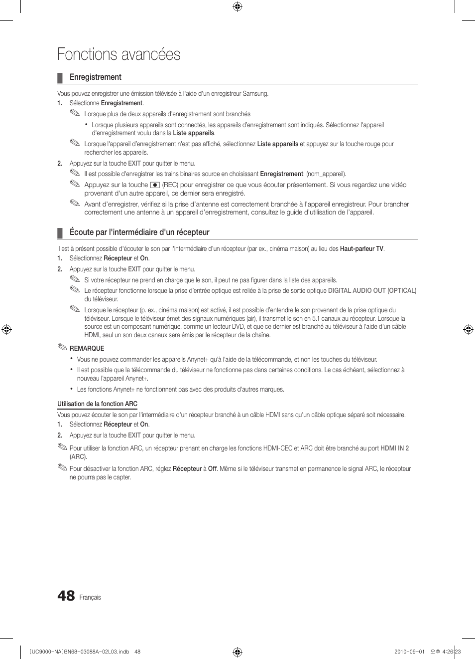 Fonctions avancées | Samsung UN55C9000ZFXZA User Manual | Page 186 / 208