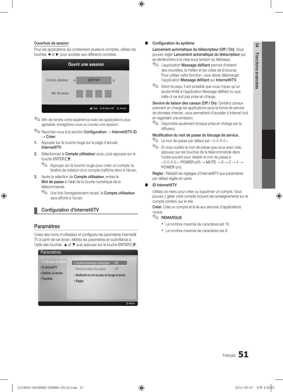 Paramètres | Samsung UN55C9000ZFXZA User Manual | Page 189 / 208