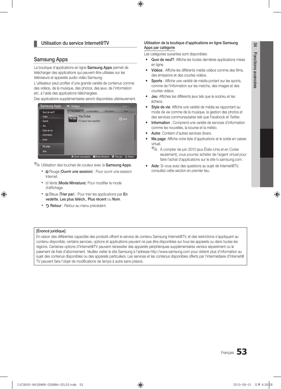 Samsung apps, Utilisation du service internet@tv | Samsung UN55C9000ZFXZA User Manual | Page 191 / 208