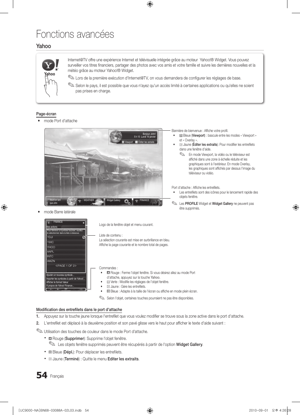Fonctions avancées, Yahoo | Samsung UN55C9000ZFXZA User Manual | Page 192 / 208