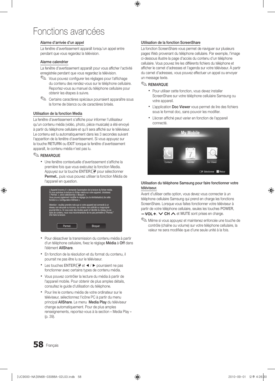 Fonctions avancées | Samsung UN55C9000ZFXZA User Manual | Page 196 / 208