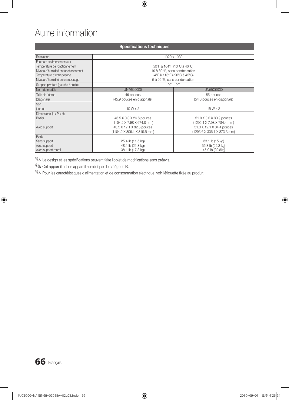Autre information | Samsung UN55C9000ZFXZA User Manual | Page 204 / 208