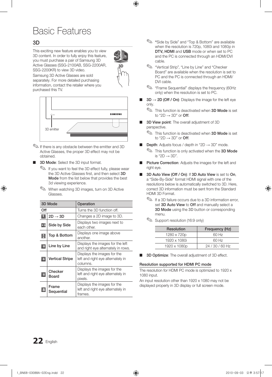 Basic features | Samsung UN55C9000ZFXZA User Manual | Page 22 / 208