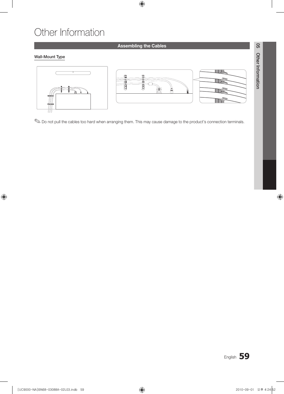 Other information, Assembling the cables | Samsung UN55C9000ZFXZA User Manual | Page 59 / 208