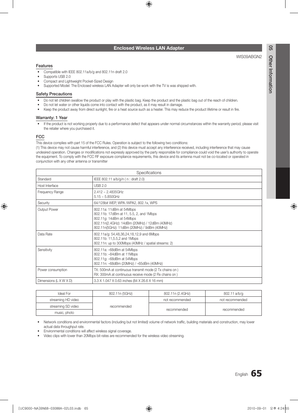 Enclosed wireless lan adapter | Samsung UN55C9000ZFXZA User Manual | Page 65 / 208