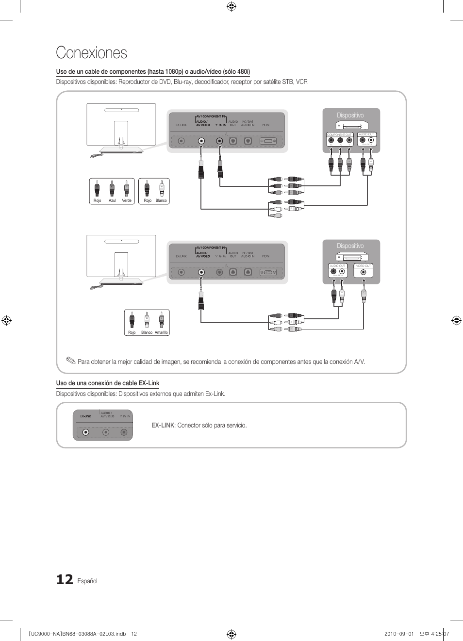 Conexiones, Español, Dispositivo | Samsung UN55C9000ZFXZA User Manual | Page 81 / 208