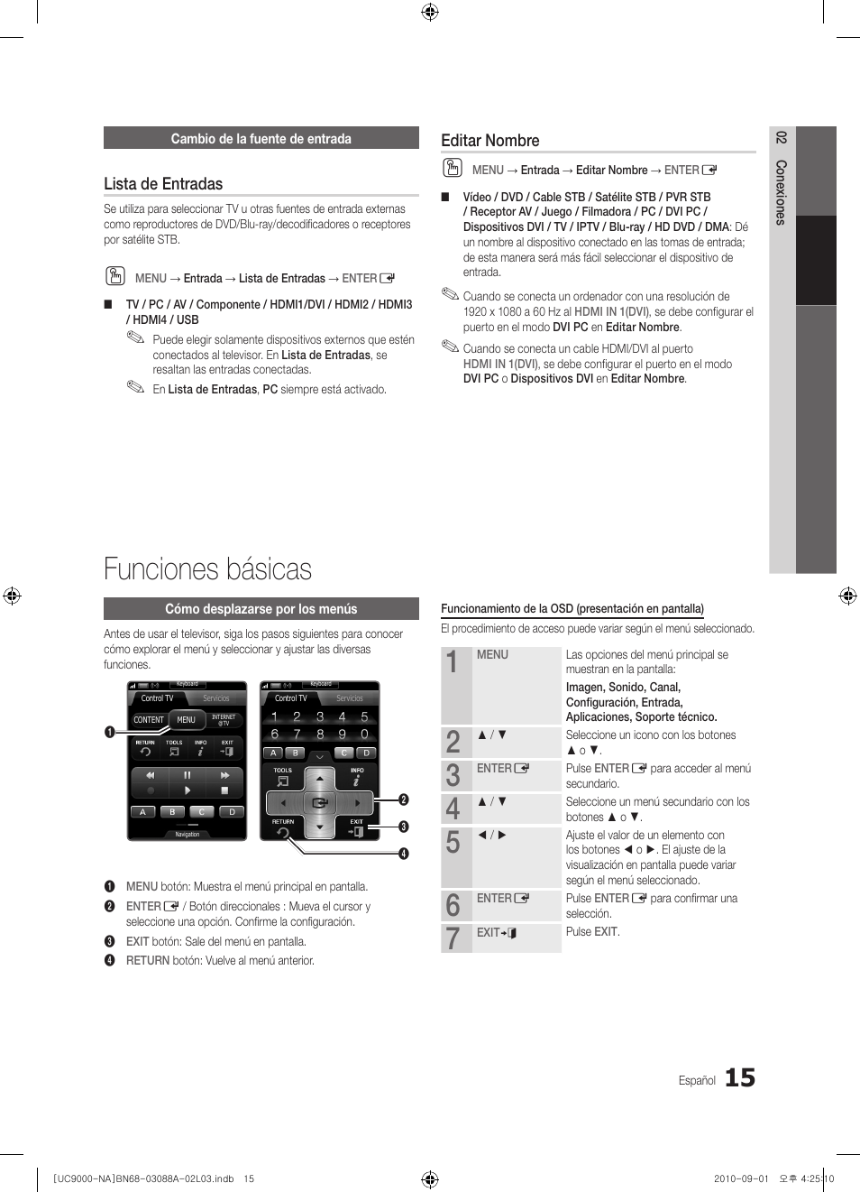 Funciones básicas, Lista de entradas, Editar nombre | Samsung UN55C9000ZFXZA User Manual | Page 84 / 208