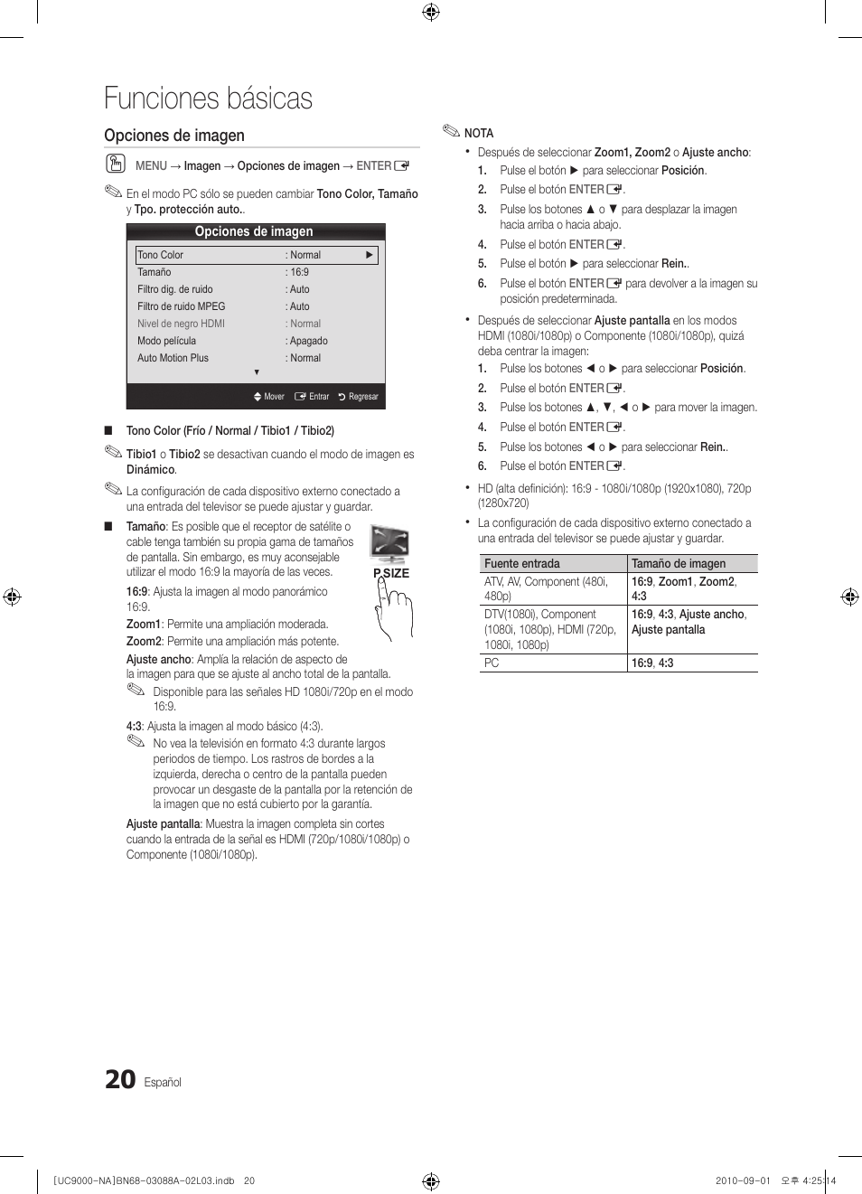 Funciones básicas, Opciones de imagen | Samsung UN55C9000ZFXZA User Manual | Page 89 / 208