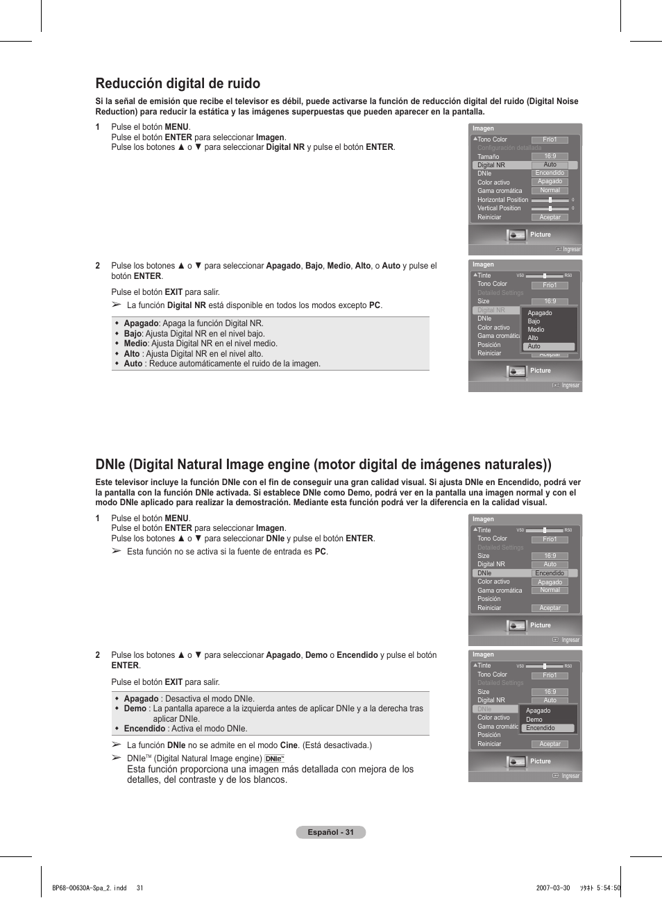 Reducción digital de ruido | Samsung HLT5676SX-XAA User Manual | Page 114 / 160