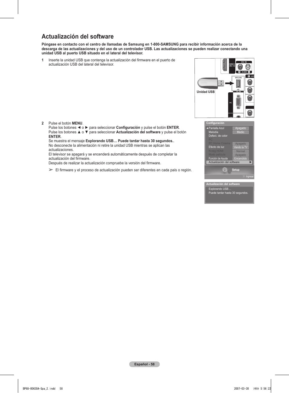 Actualización del software | Samsung HLT5676SX-XAA User Manual | Page 141 / 160