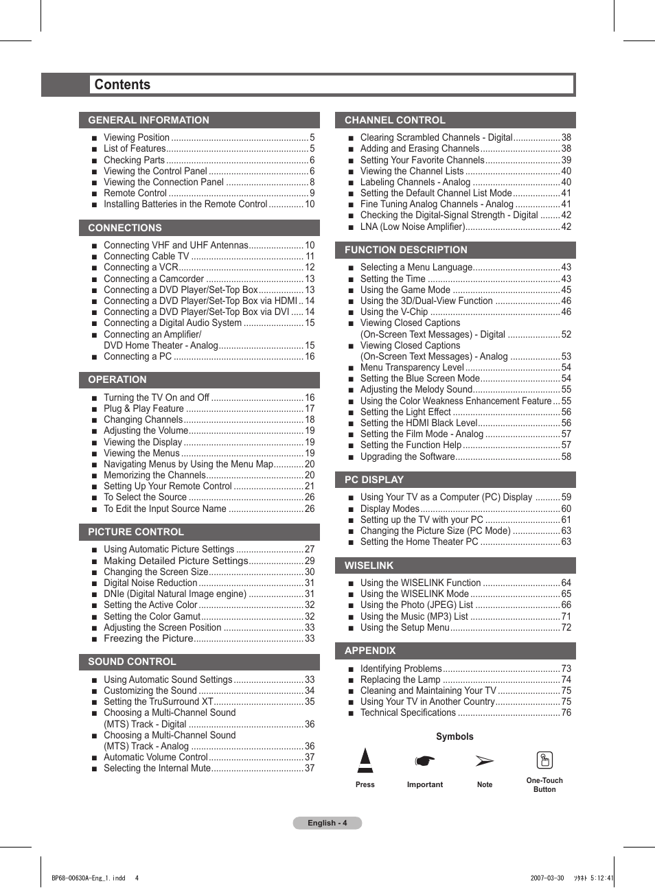 Samsung HLT5676SX-XAA User Manual | Page 4 / 160