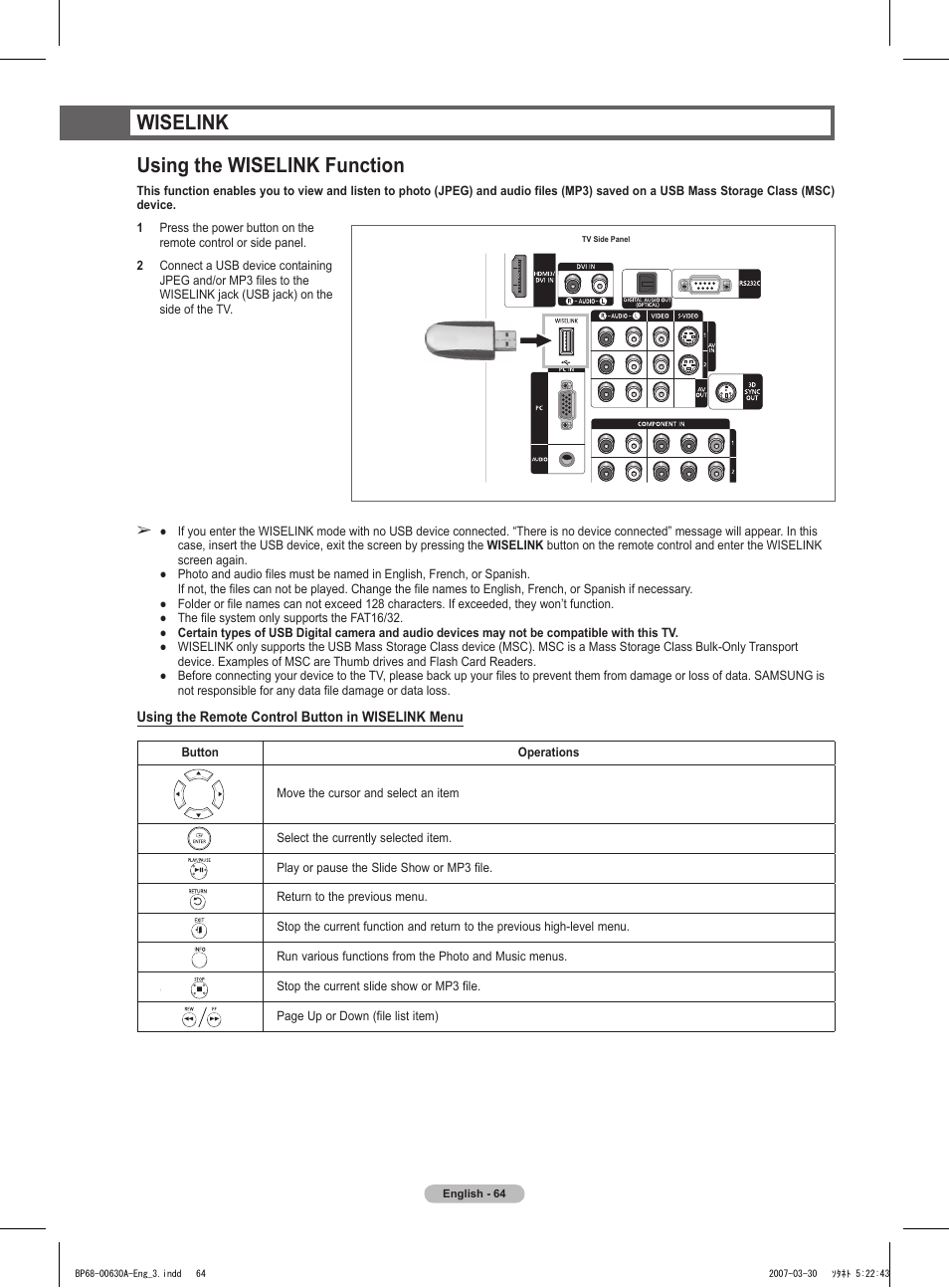 Wiselink, Using the wiselink function, Wiselink using the wiselink function | Samsung HLT5676SX-XAA User Manual | Page 64 / 160