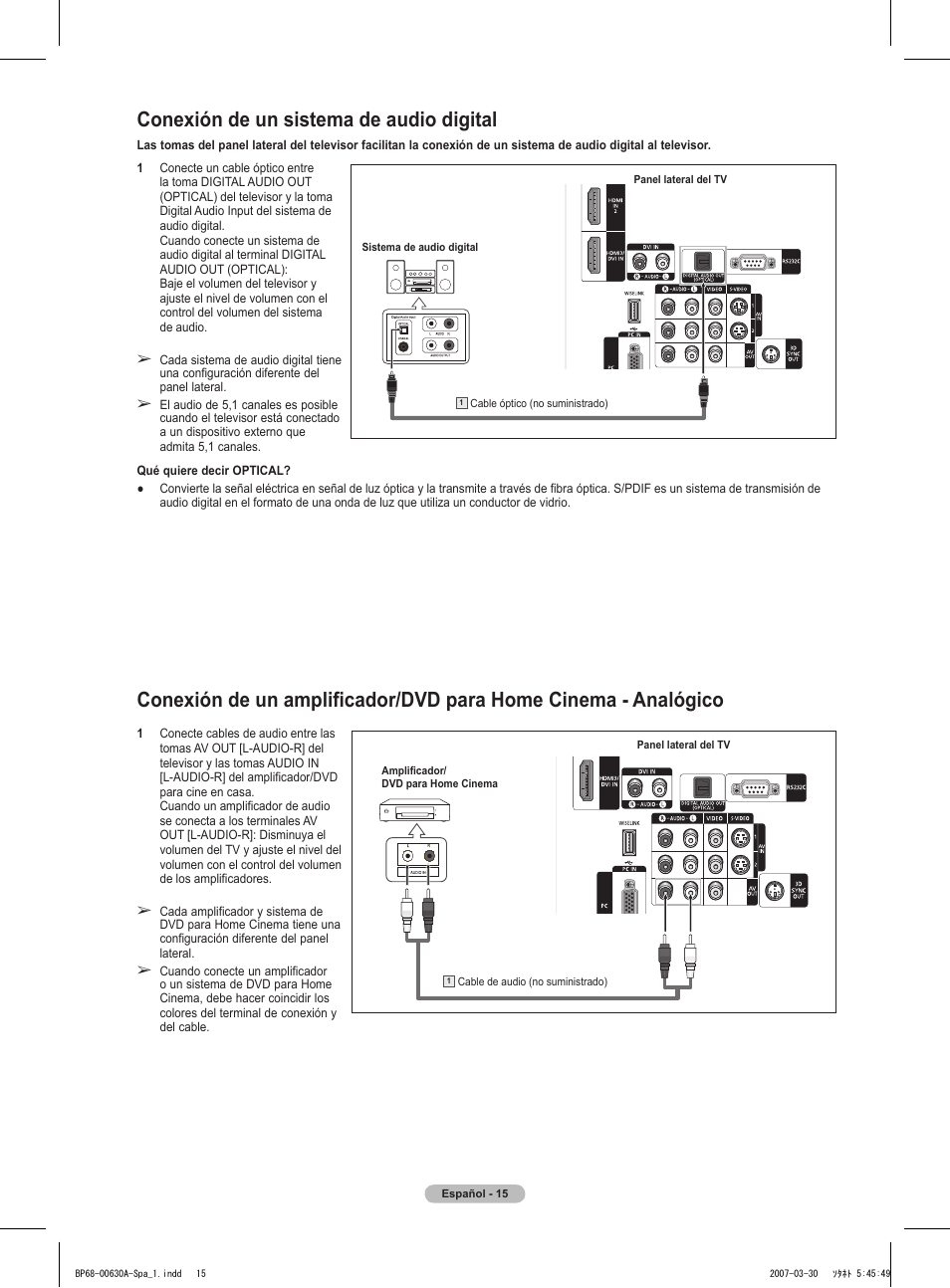 Conexión de un sistema de audio digital | Samsung HLT5676SX-XAA User Manual | Page 98 / 160