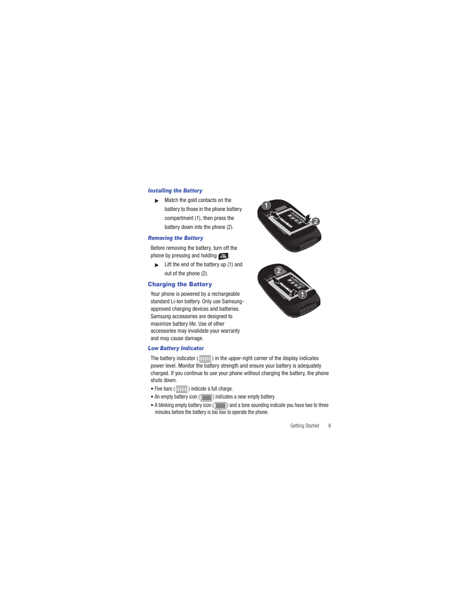 Charging the battery | Samsung SCH-R335MSATRF User Manual | Page 17 / 108