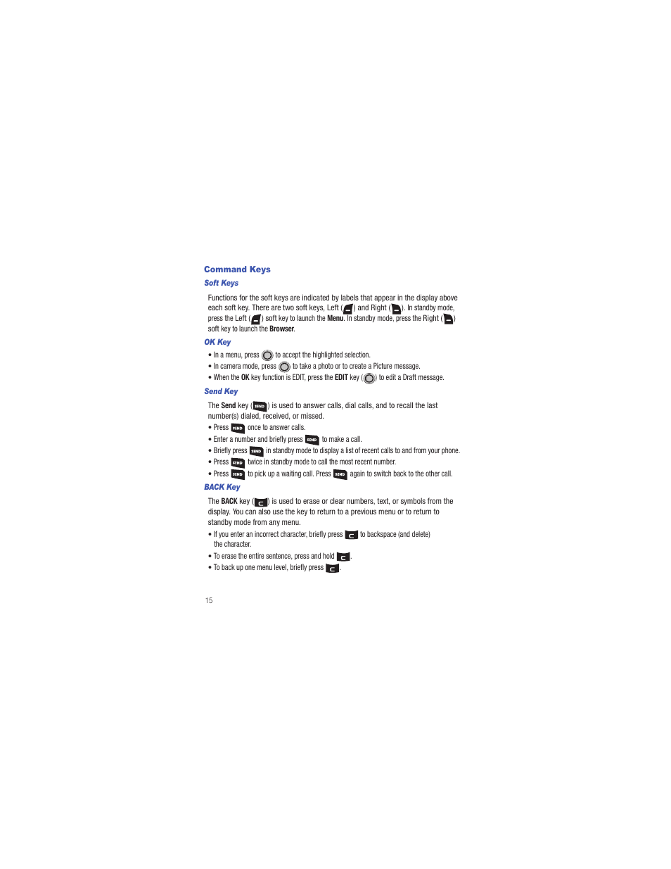 Command keys | Samsung SCH-R335MSATRF User Manual | Page 24 / 108