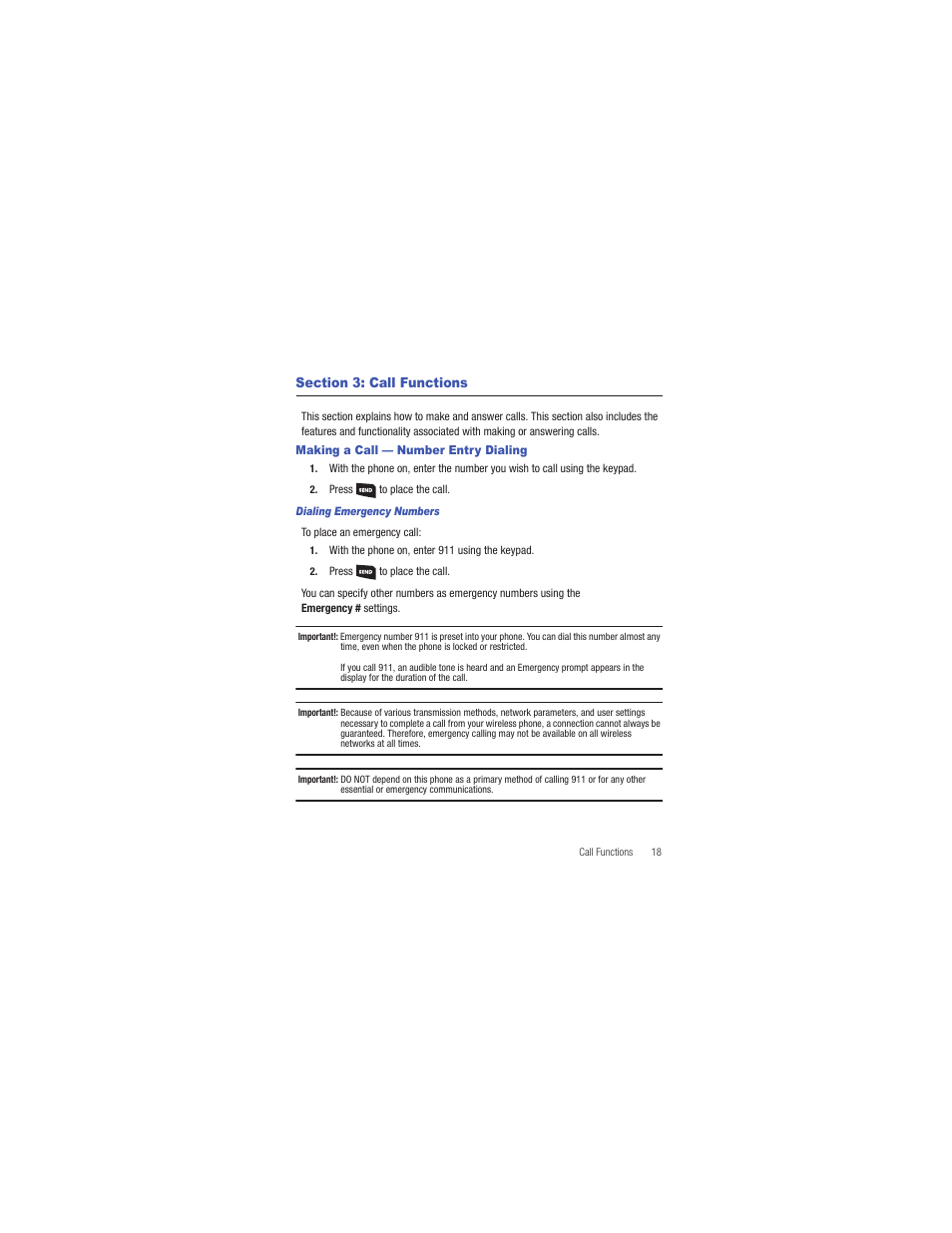 Section 3: call functions, Making a call — number entry dialing | Samsung SCH-R335MSATRF User Manual | Page 27 / 108