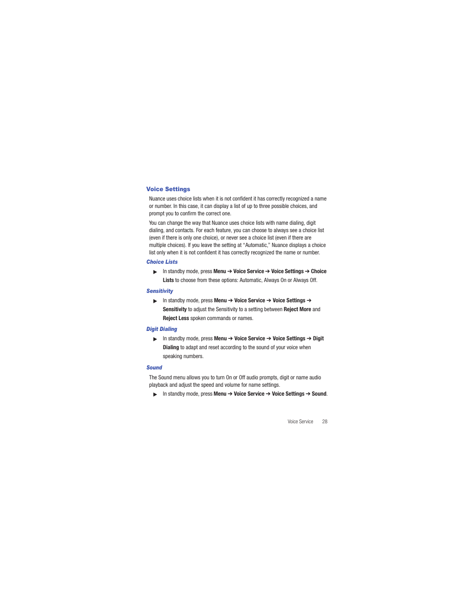 Voice settings | Samsung SCH-R335MSATRF User Manual | Page 37 / 108