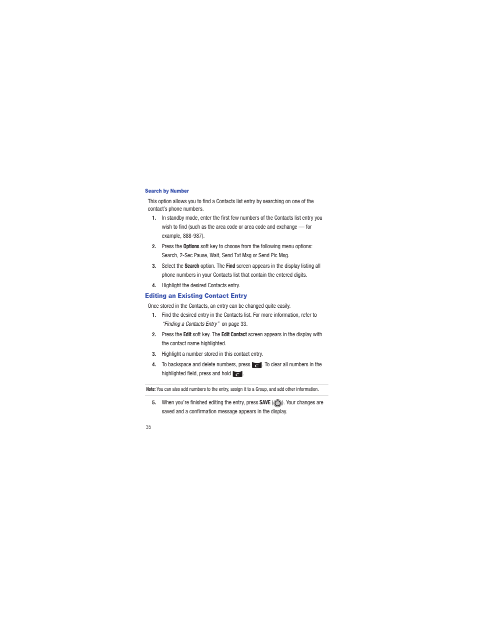 Editing an existing contact entry | Samsung SCH-R335MSATRF User Manual | Page 44 / 108