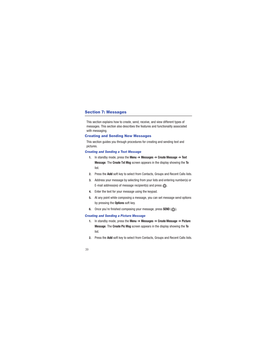 Section 7: messages, Creating and sending new messages | Samsung SCH-R335MSATRF User Manual | Page 48 / 108