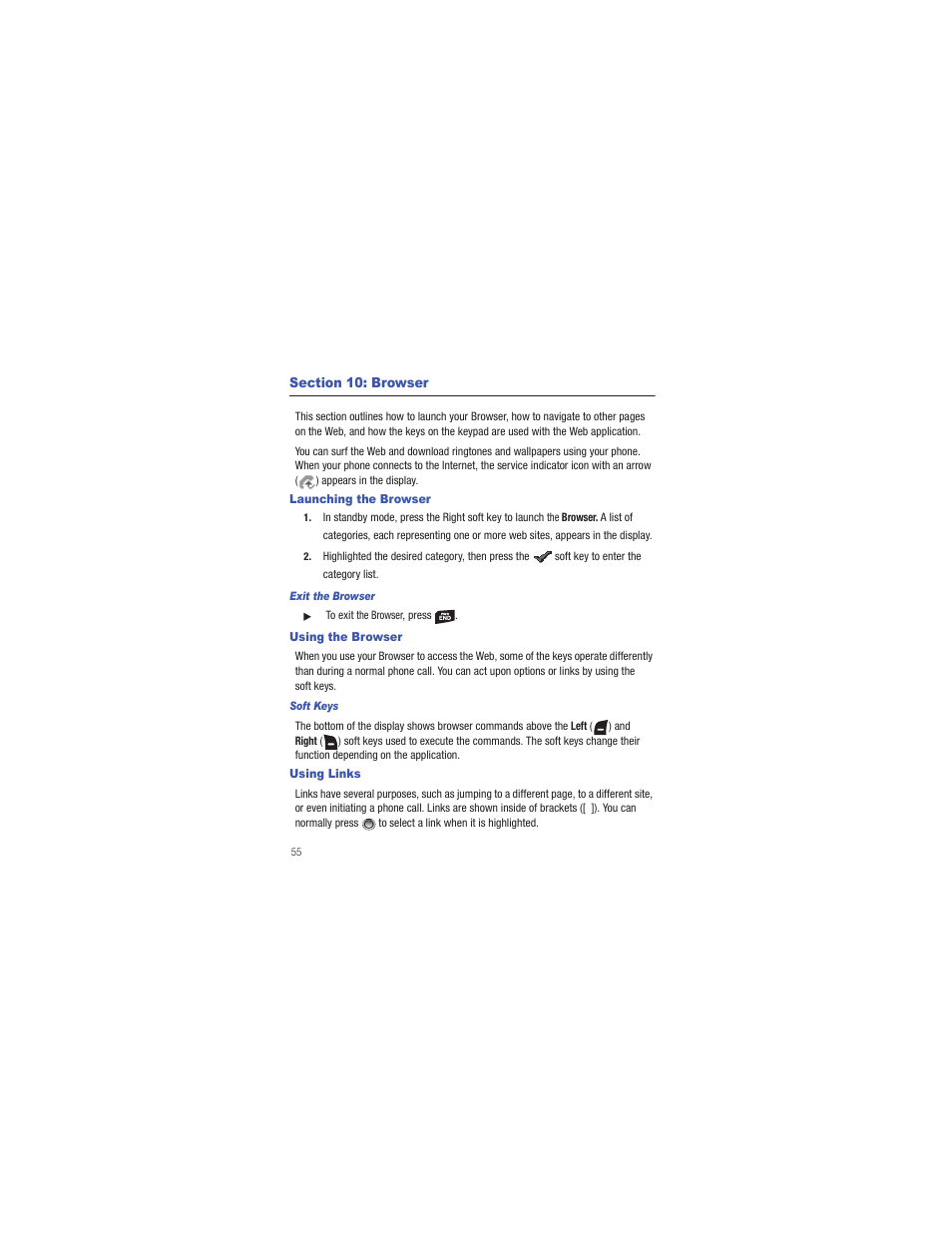 Section 10: browser, Launching the browser, Using the browser | Using links, Launching the browser using the browser | Samsung SCH-R335MSATRF User Manual | Page 64 / 108