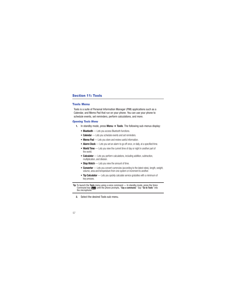 Section 11: tools, Tools menu | Samsung SCH-R335MSATRF User Manual | Page 66 / 108