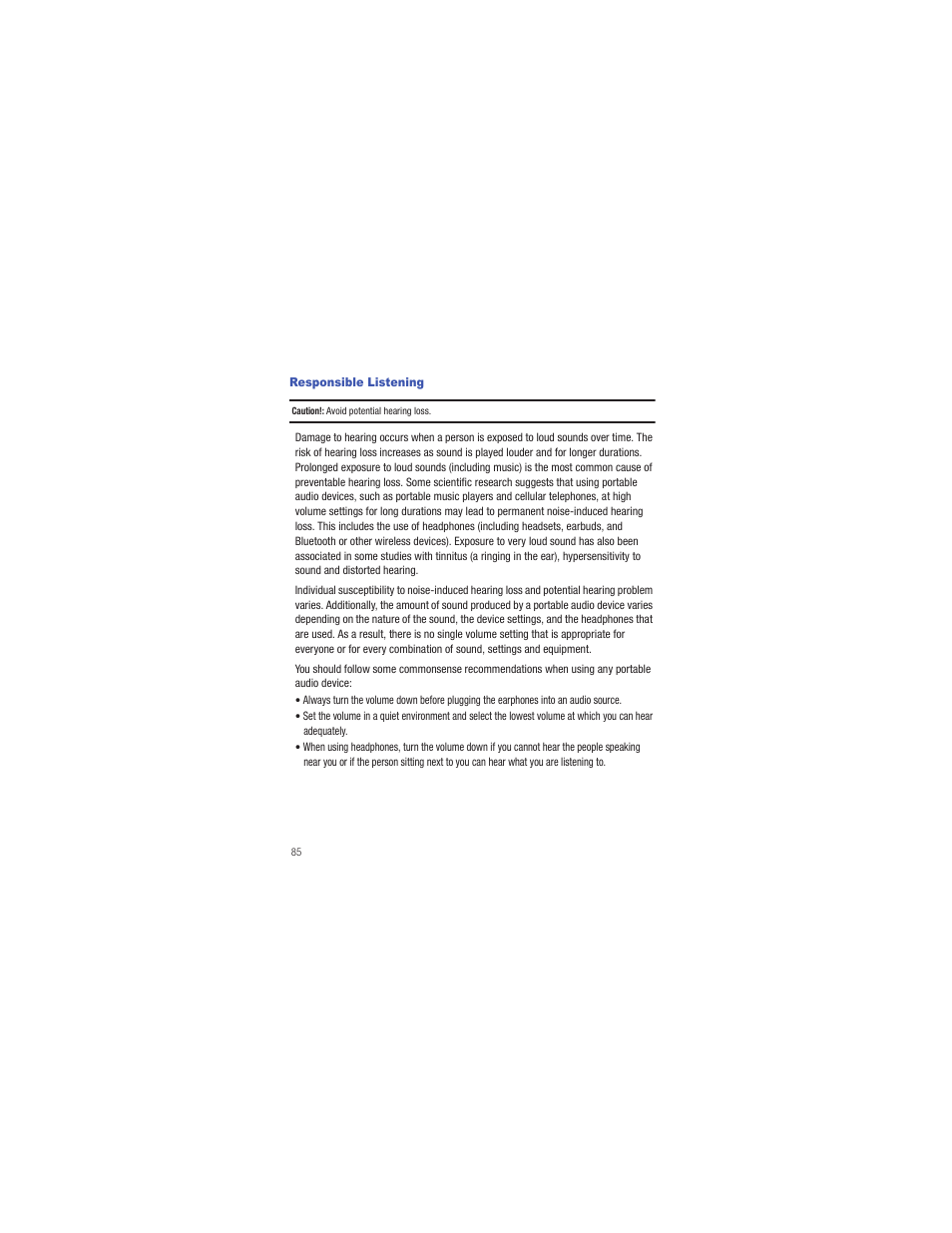 Responsible listening | Samsung SCH-R335MSATRF User Manual | Page 94 / 108