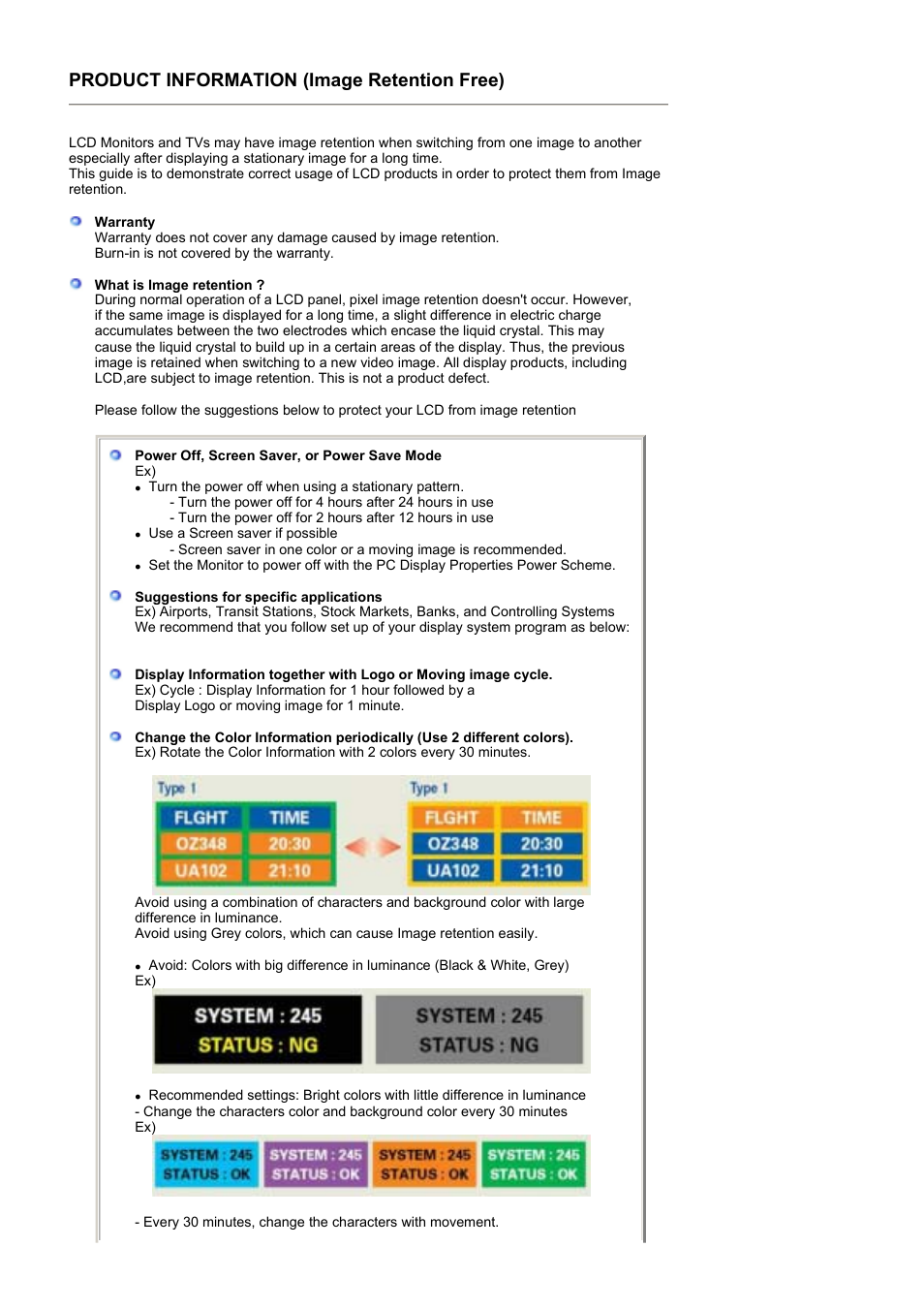 Image retention free, Product information (image retention free) | Samsung LS17HADKBV-XAA User Manual | Page 75 / 77