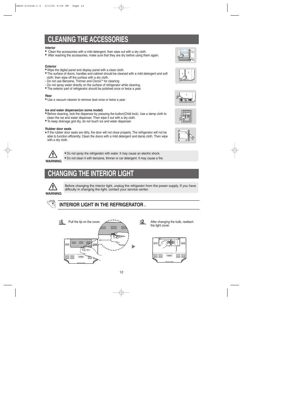 Cleaning the accessories, Changing the interior light | Samsung RS2630SH-XAA User Manual | Page 12 / 30