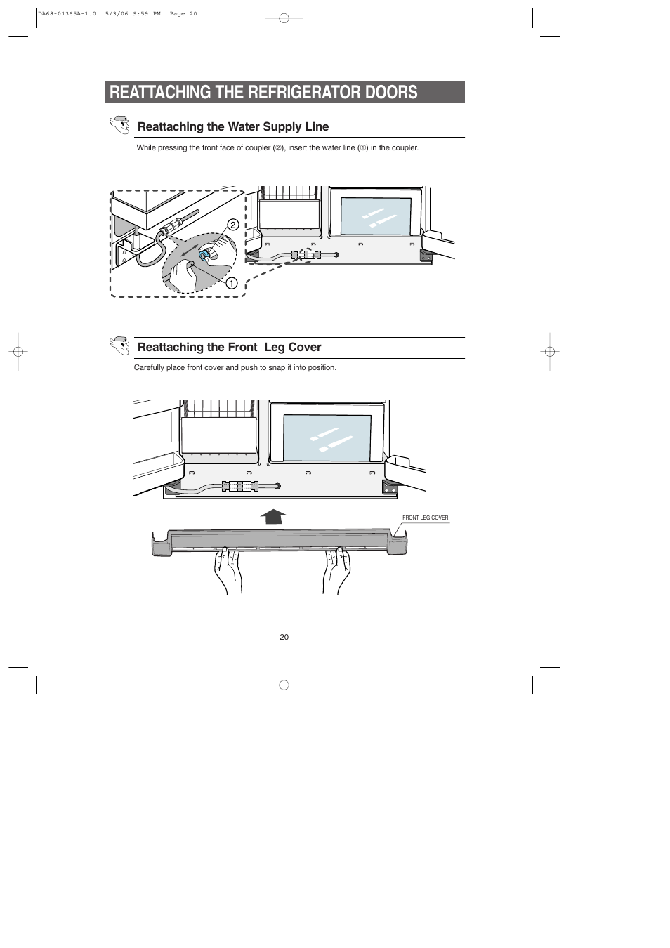 Reattaching the refrigerator doors | Samsung RS2630SH-XAA User Manual | Page 20 / 30