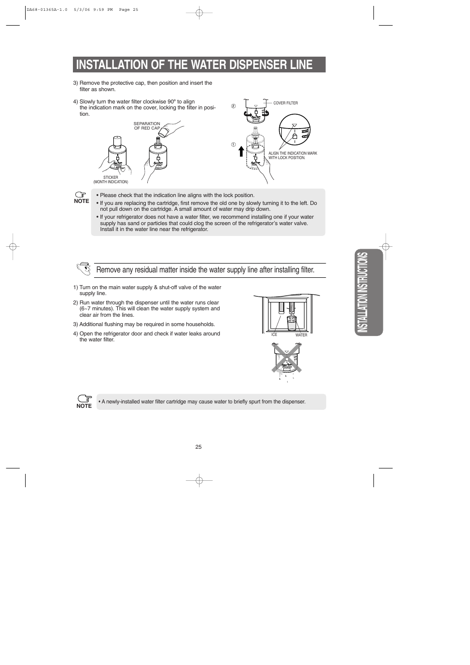 Inst alla tion instructions, Installation of the water dispenser line | Samsung RS2630SH-XAA User Manual | Page 25 / 30