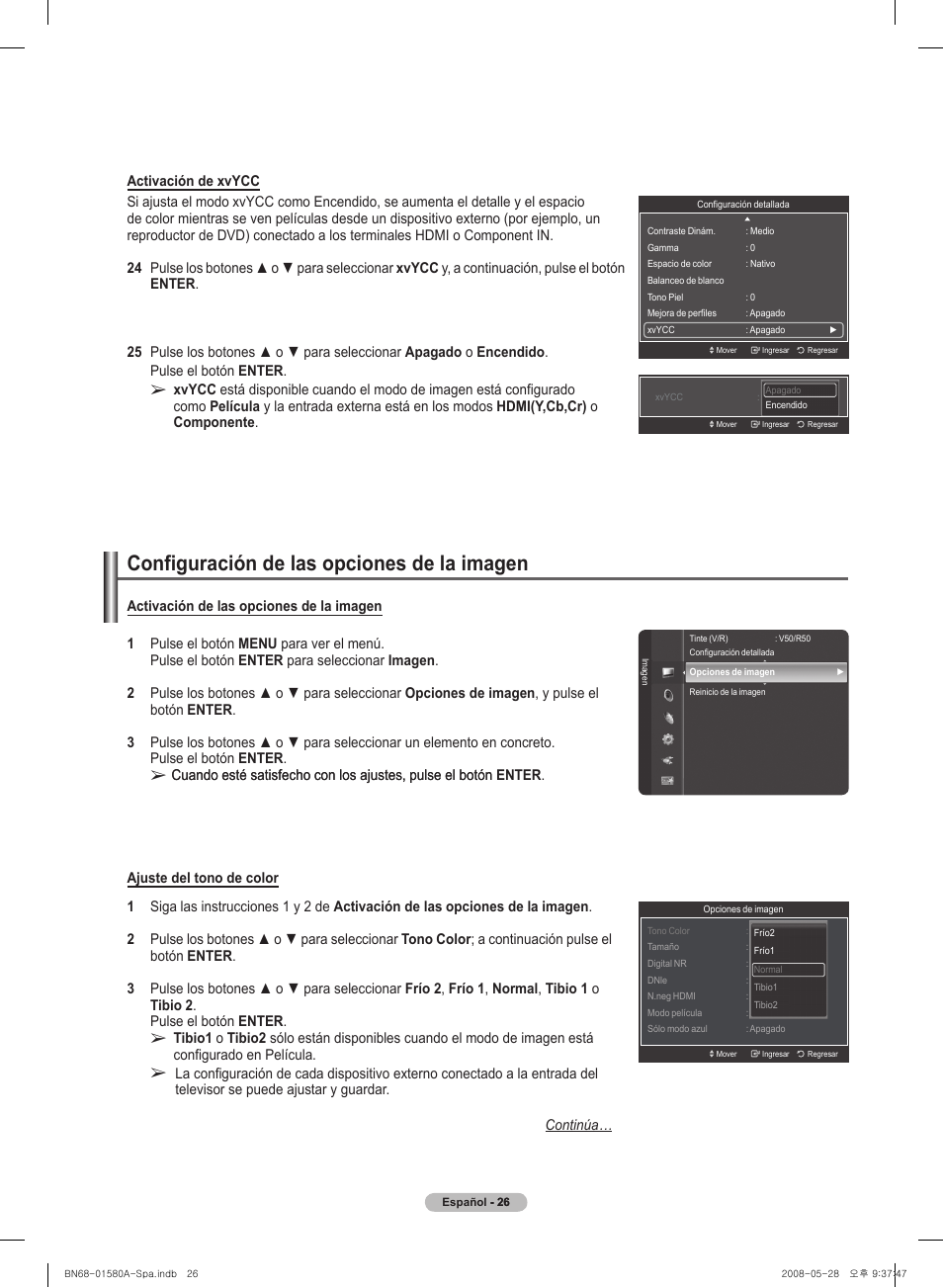 Configuración de l�as opciones de l�a imagen | Samsung PN50A510P3FXZA User Manual | Page 110 / 162