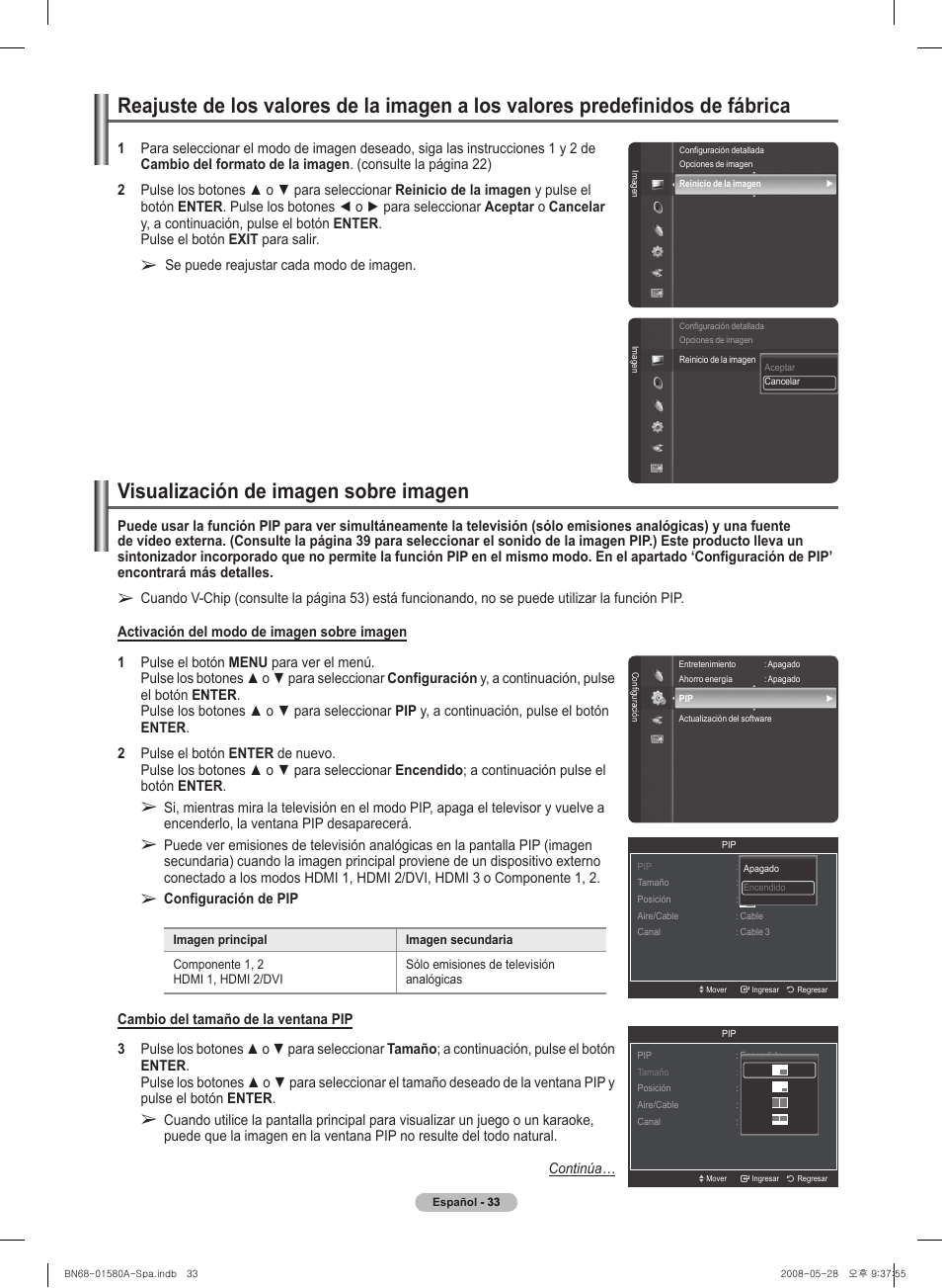 Visual�ización de imagen sobre imagen | Samsung PN50A510P3FXZA User Manual | Page 117 / 162