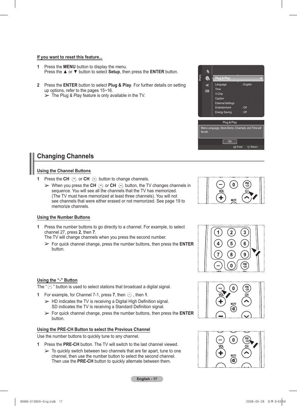 Changing channels | Samsung PN50A510P3FXZA User Manual | Page 17 / 162