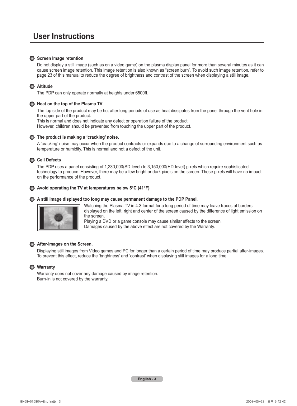 User instructions | Samsung PN50A510P3FXZA User Manual | Page 3 / 162