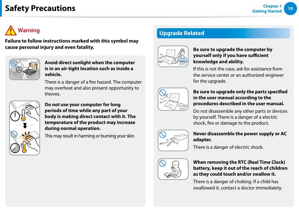 Safety precautions, Upgrade related, Warning | Samsung DP515A2G-K01US User Manual | Page 11 / 144