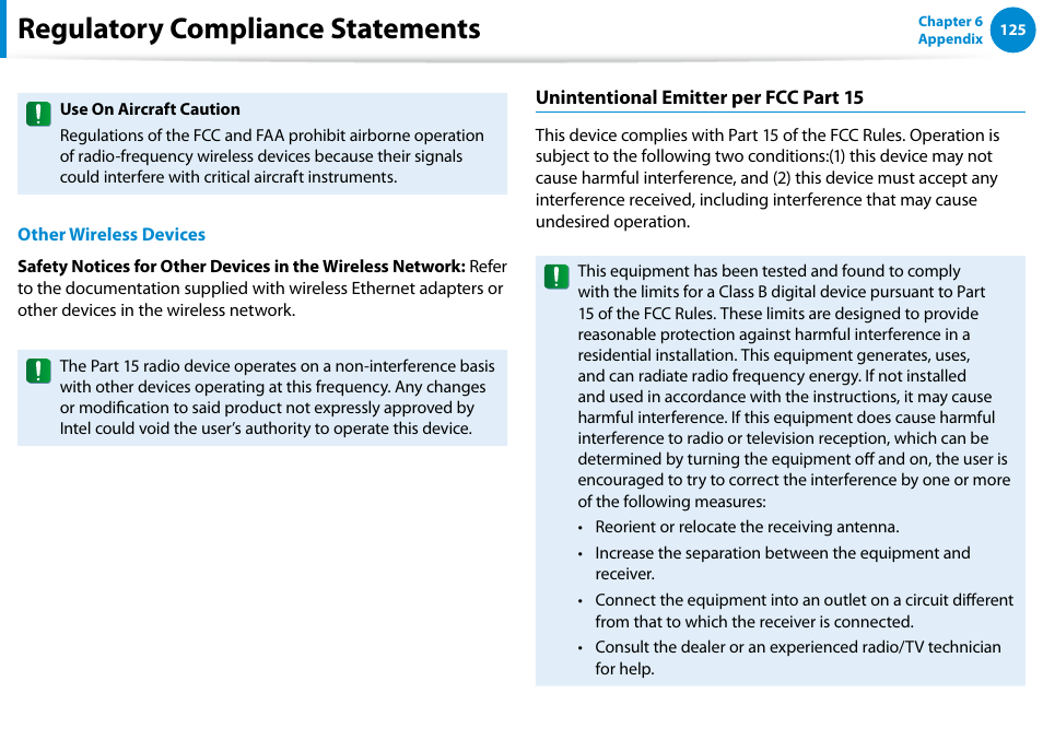 Regulatory compliance statements | Samsung DP515A2G-K01US User Manual | Page 126 / 144