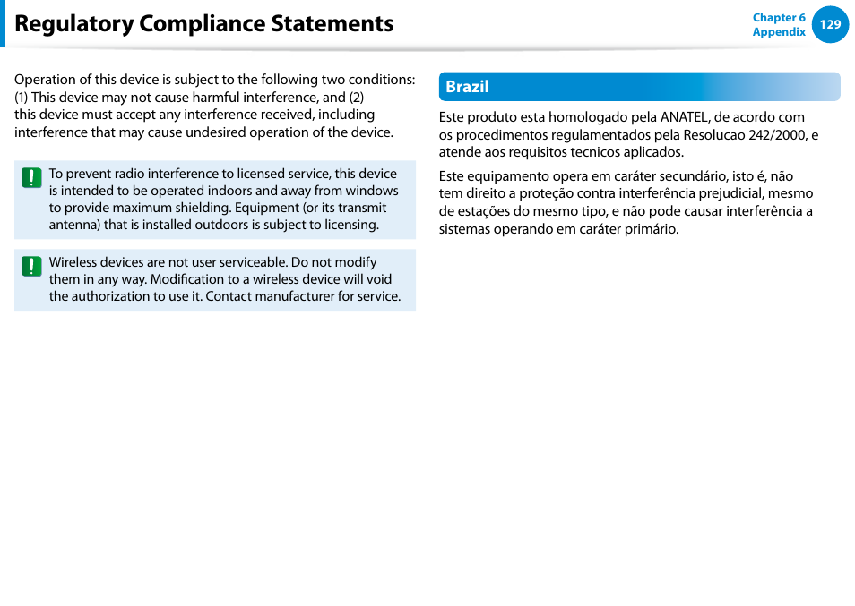 Regulatory compliance statements | Samsung DP515A2G-K01US User Manual | Page 130 / 144