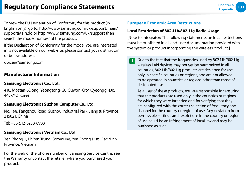 Regulatory compliance statements | Samsung DP515A2G-K01US User Manual | Page 134 / 144