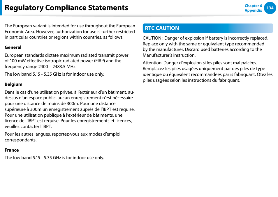 Regulatory compliance statements | Samsung DP515A2G-K01US User Manual | Page 135 / 144