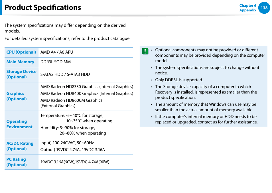 Product specifications | Samsung DP515A2G-K01US User Manual | Page 139 / 144
